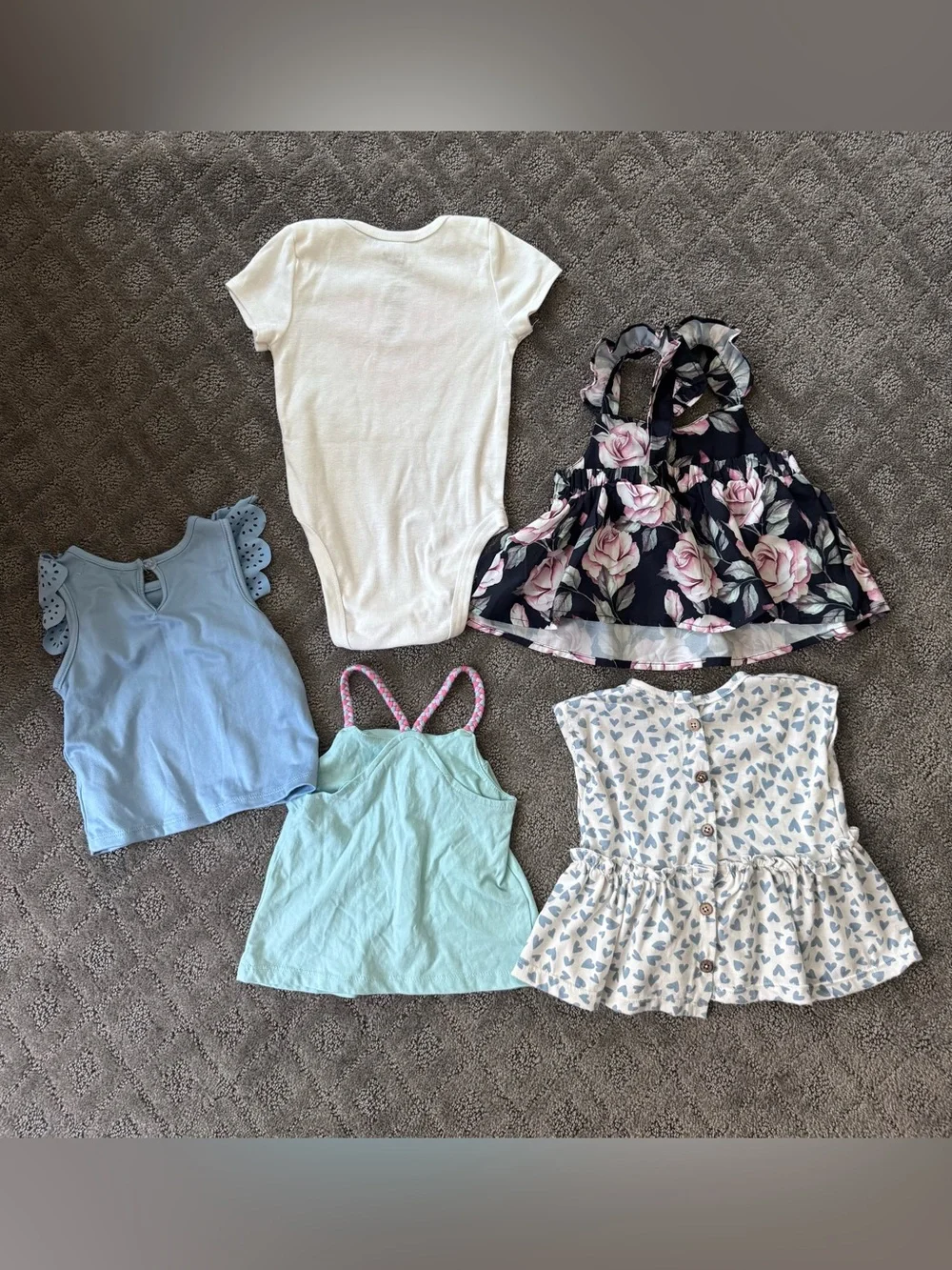 Baby Girl Clothing Lot - Heart Onesie + Floral Dressy Trendy Tops 18m